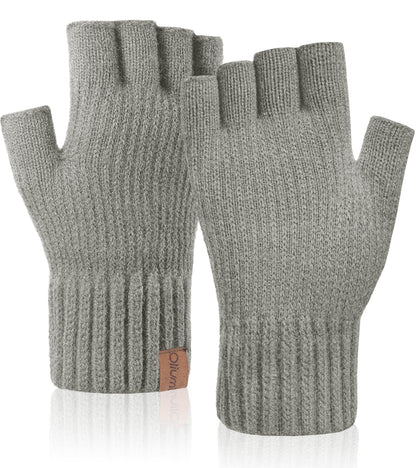Oliumt Winter Half Finger Gloves Knitted Fingerless Mittens Warm Stretchy Gloves for Men and Women (mix grey one size)